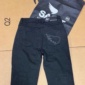Black Womens or Men's riding protective Jeans with pads.